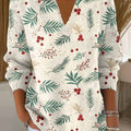 Women's Christmas Print Lapel Long Sleeve Knitted Pullover Sweater