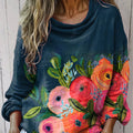 Women's  Vintage  Flower Art Print Casual Long Sleeve Comfortable Cotton Shirt