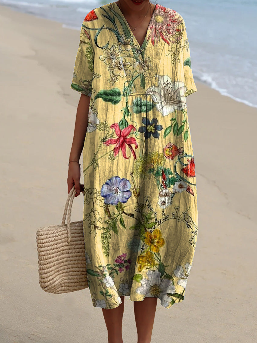 Summer Tropical Floral Art Printed Women's Flowy Dress