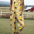 Women's Vintage Busy Bee Print Casual Cotton Wide Leg Jumpsuit