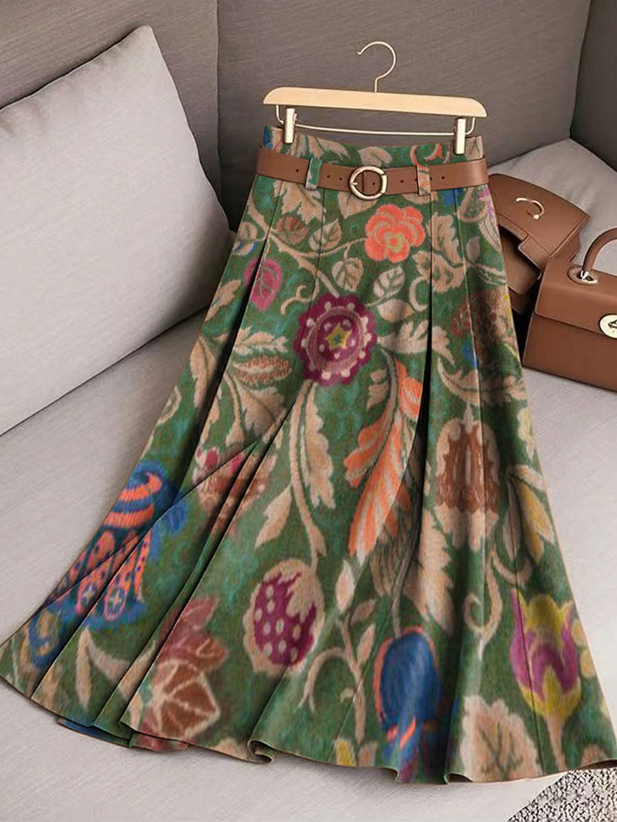 Women's Retro Flowers Pattern Casual Print Cotton Skirt