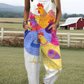 Women's  Funny Chicken Art Print Casual 100% Cotton Wide Leg Jumpsuit