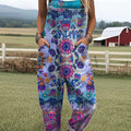Women's  Patchwork Floral Art Print Casual 100% Cotton Wide Leg Jumpsuit