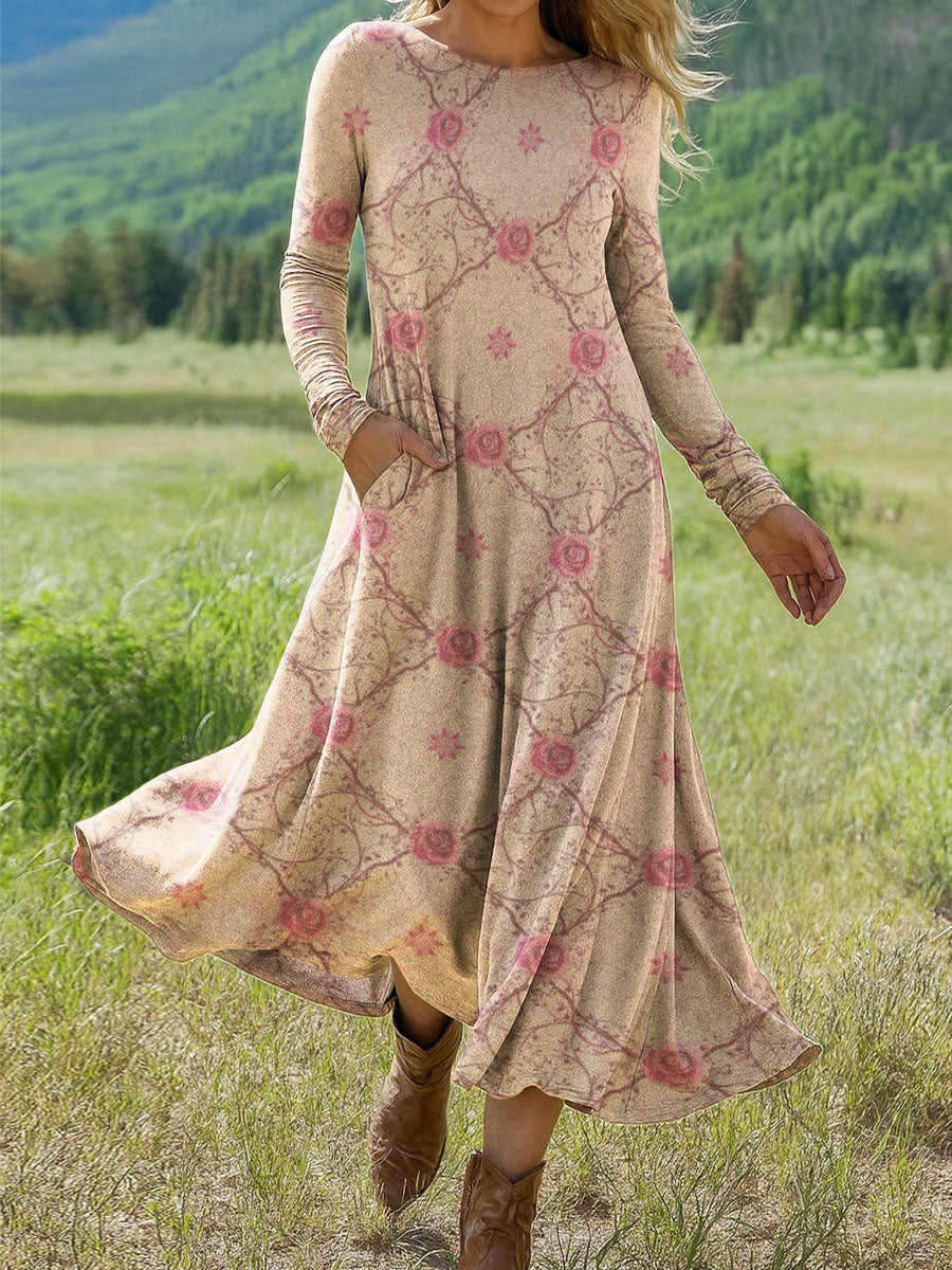 Women's Flowers Floral Art Print Long-sleeved Dress