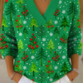 Women's Christmas Tree Art Print Buttoned Cardigan Sweater