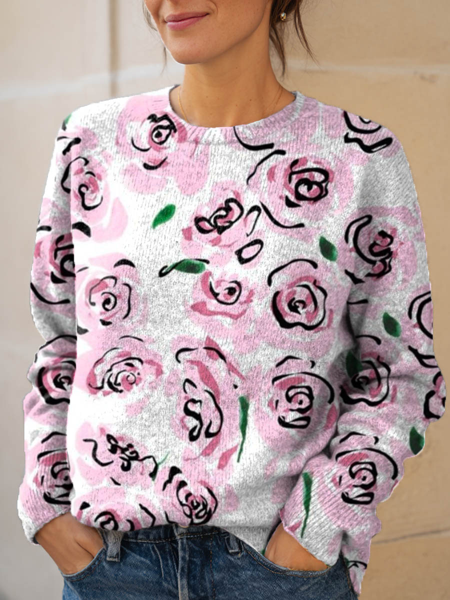 womens-vintage-floral-pattern-art-print-knit-pullover-sweater-zo47
