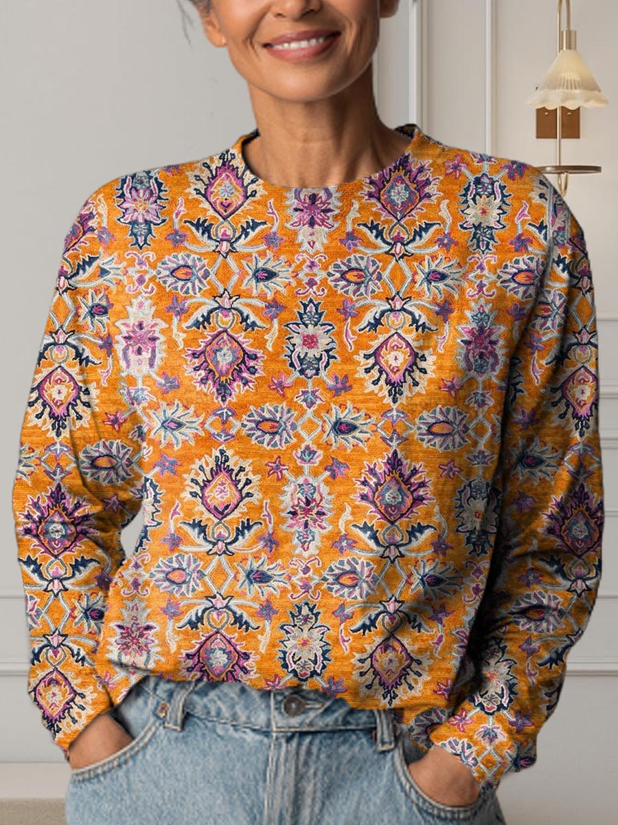 Women's Vintage Floral Art Print Casual Cotton T-Shirt