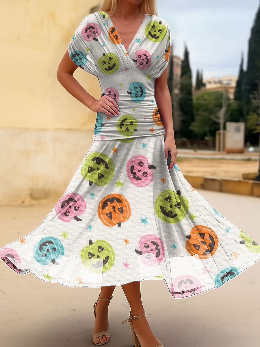 Women's Halloween Pumpkin Simple Print Cotton Dress