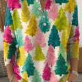 Women's Christmas Tree Art Print Buttoned Cardigan Sweater