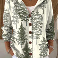 Women's Christmas Tree Art Printed Casual Hooded Button Sweater