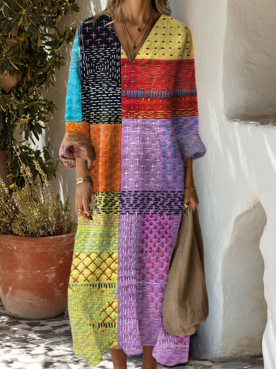 Women's Vintage Abstract Geometric Art Print Casual Dress