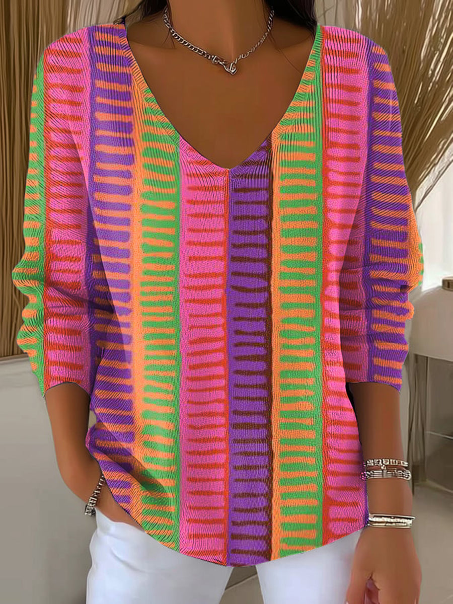 Women's Beautiful Colorful Abstract Stripes Painting Art Print Casual Pullover Sweater