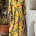 Robe en coton imprimée à motif floral et oiseaux vintage pour femme
