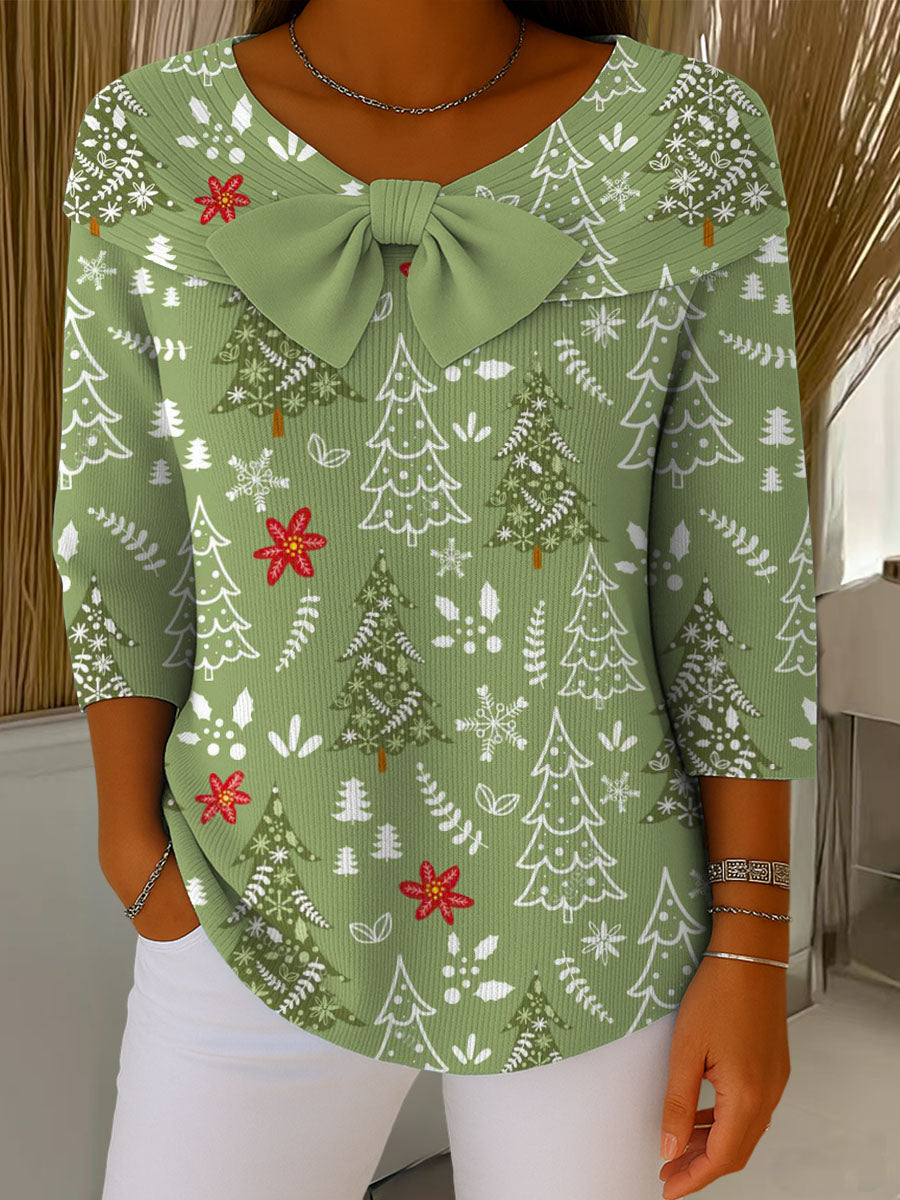 Women's Christmas Tree Art Print Buttoned Cardigan Sweater