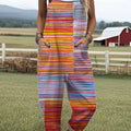 Women's  Vintage Abstract Geometric Art Print Casual 100% Cotton Wide Leg Jumpsuit