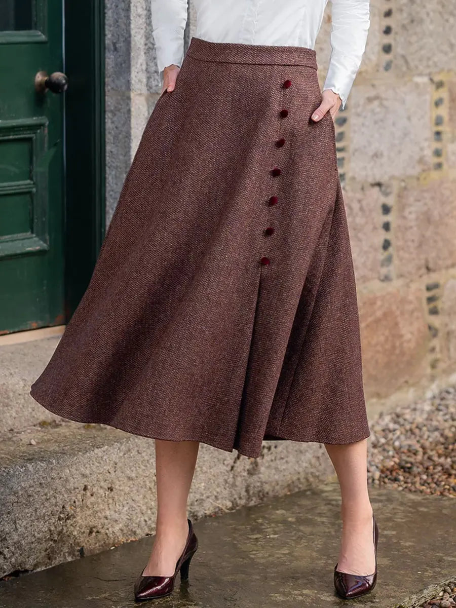Women's Solid Color High Waist Casual Tweed A-Line Skirt