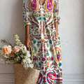 Women's Vintage Flower Art Print Linen Pocket Dress