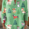 Merry Christmas! Christmas Tree And Puppy Drawing Art Print Buttoned Cardigan Sweater