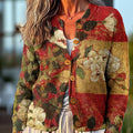 Vintage-Blumenmalerei-Kunstdruck-Knopfstrickjacke-Pullover-Gufu 