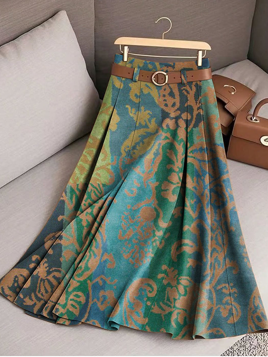 Women's Beautiful Ethnic Geometric Floral Art Print Cotton Skirt