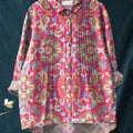Lässiges Rüschenhemd im Vintage-Stil mit Blumenmuster aus Baumwolle und Leinen für Damen 