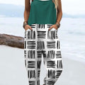 Women's Vintage Abstract Geometric Art Print Casual 100% Cotton Wide Leg Jumpsuit
