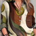 Women's Abstract Colorful Geometric Stripes Painting Art Print Casual Cotton And Linen Shirt