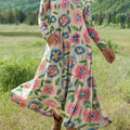 Women's Retro Flower Pattern Art Print Long-sleeved Dress