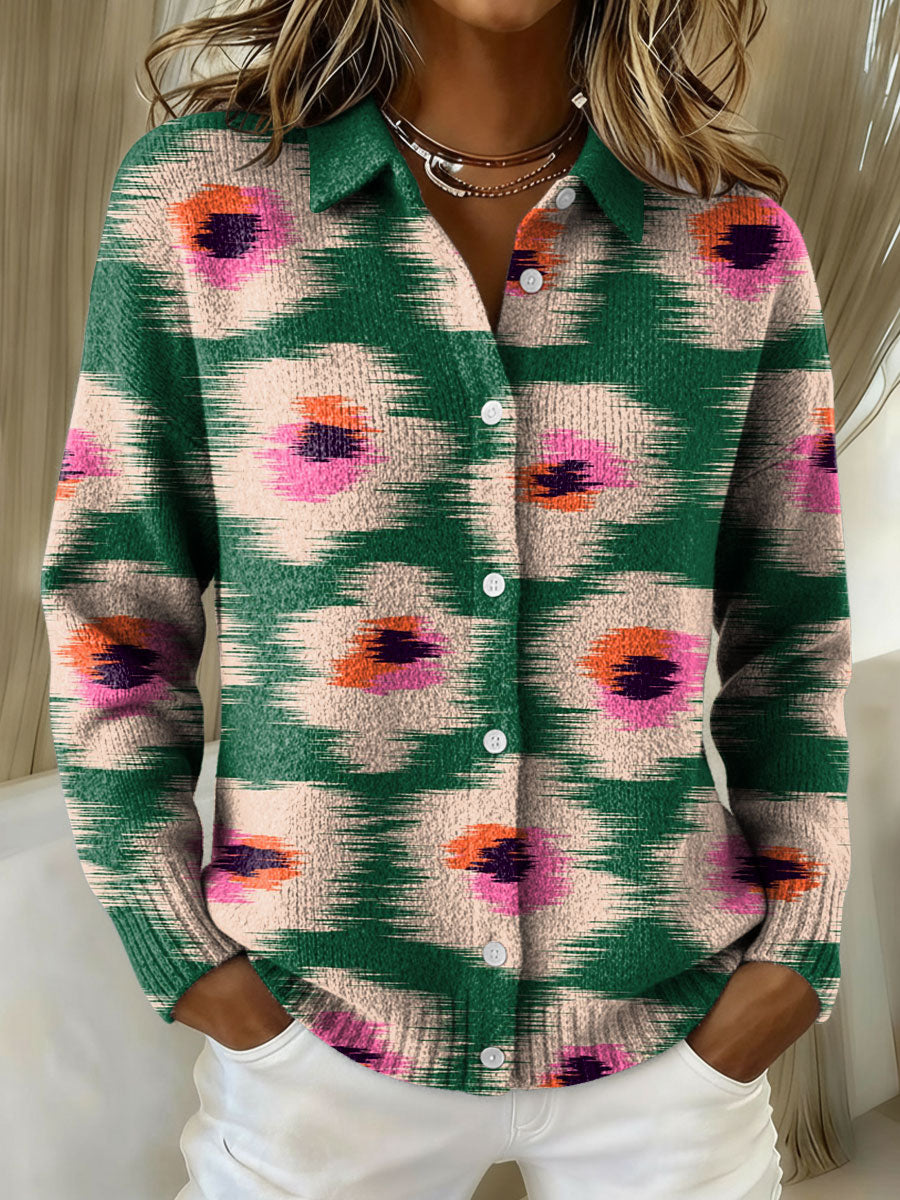 Women's Flowers Gradient Pattern Print Cowl Neck Sweater