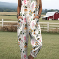 Women's Cute Bumblebee Print Casual Cotton Wide Leg Jumpsuit