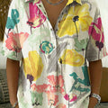 Women's Floral Print Casual Cotton-linen Shirt