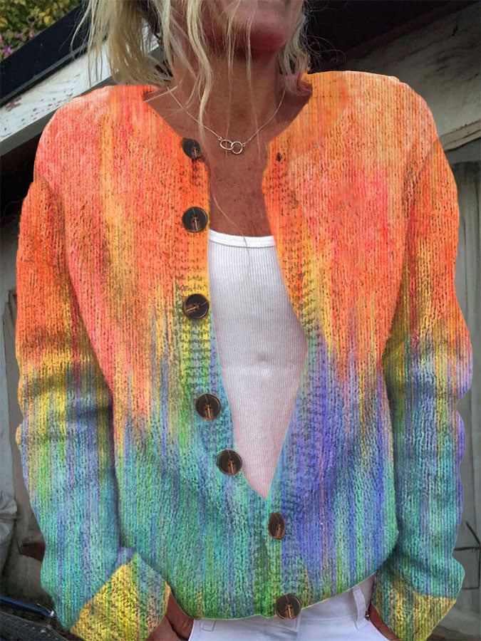 vintage-gradient-colorful-art-print-buttoned-cardigan-sweater