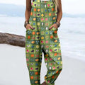Women's Vintage Floral Art Print Casual 100% Cotton Wide Leg Jumpsuit