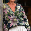 vintage-large-flower-art-print-buttoned-cardigan-sweater