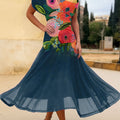 Women's Vintage Flower Art Print Flowy Casual Dress