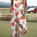 Women's Farm Highland Cattle Art Print Casual 100% Cotton Wide Leg Jumpsuit
