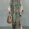 Women's Vintage Ethnic Floral Art Comfortable Loose Cotton Linen Wide-leg Pants Two-piece Set