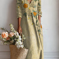 Women's Vintage Floral Art Print Casual Cotton Linen Pocket Dress