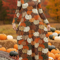 Women's Cute Pumpkin Patchwork Print Stretch Dress