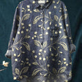 Women's Vintage Floral Art Print Casual Cotton And Linen Shirt