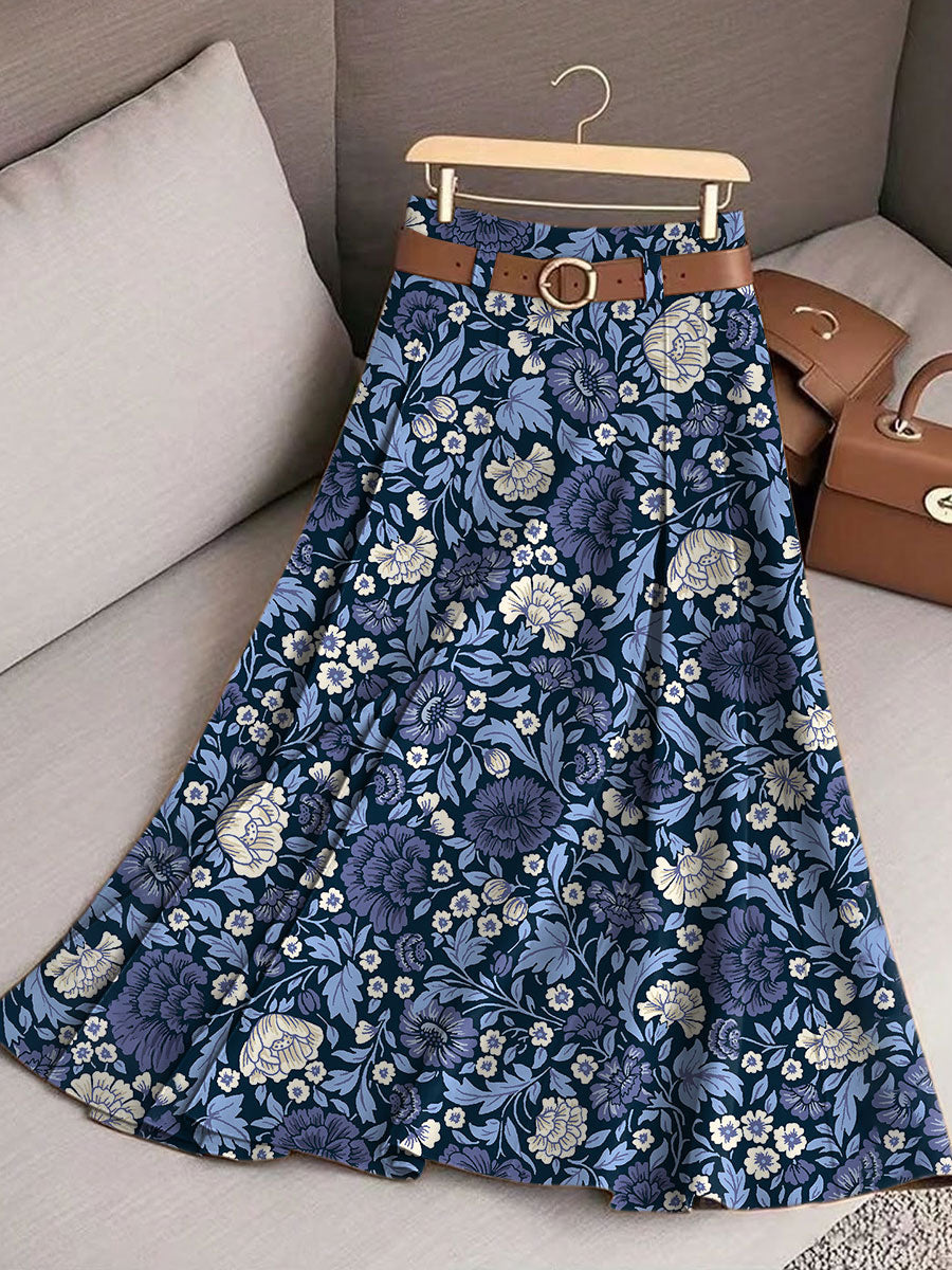 Women's Vintage Flower Art Print Cotton Skirt
