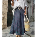 Women's Solid Color Cotton and Linen Long-sleeved Shirt and Gorgeous Retro Printed Skirt Two-piece Set