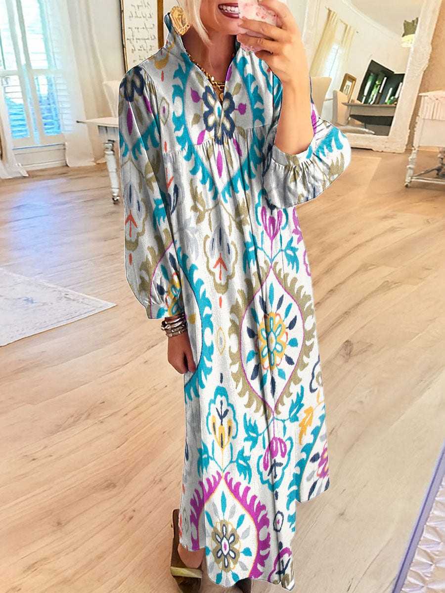 Women's Ethnic Style Wreath Art Print Dress