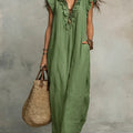 Women's Solid Color Ruffled Art Casual Fashion Cozy Cotton Linen Dress
