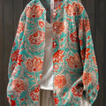 Women's Vintage Floral Art Print Casual Cotton And Linen Shirt