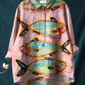 Women's Vintage Fish Art Print Casual Cotton And Linen Shirt