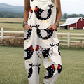 Women's  Funny Chicken Art Print Casual 100% Cotton Wide Leg Jumpsuit