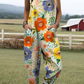 Women's Lovely Floral Pattern Art Print Casual 100% Cotton Wide Leg Jumpsuit