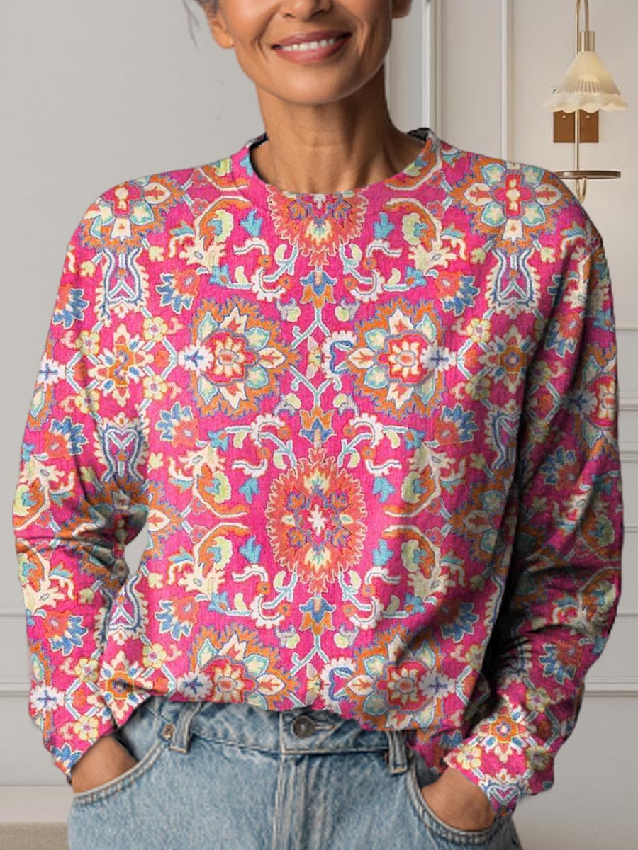 Women's Vintage Floral Art Print Casual Cotton T-Shirt