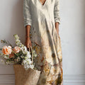 Robe décontractée en coton et lin à poches, imprimé floral vintage pour femme 